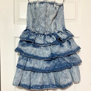 So Me NEW Strapless Denim Jean Ruffle Mini Dress M